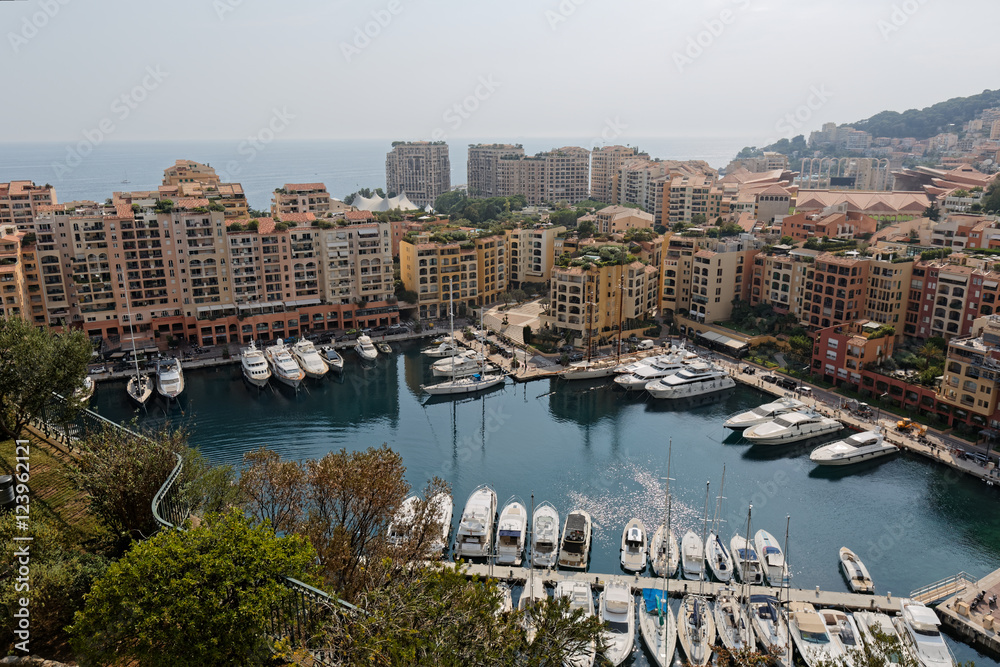 Fototapeta premium Marina et port de plaisance de Fontvieille vus des hauteurs du rocher de Monaco