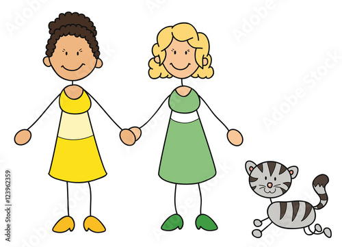 Zwei Frauen mit Katze