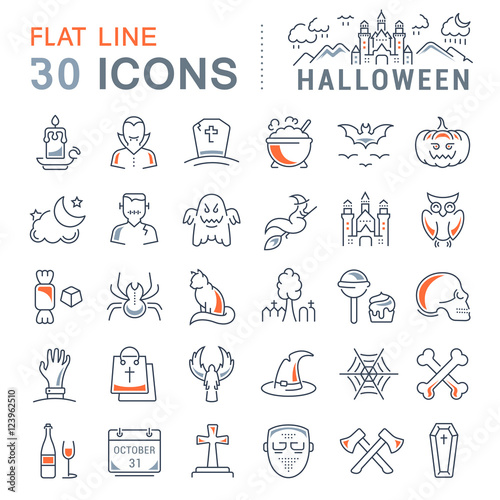 Set Vector Flat Line Icons Halloween