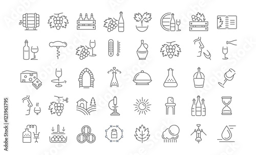 Set Vector Flat Line Icons Wine