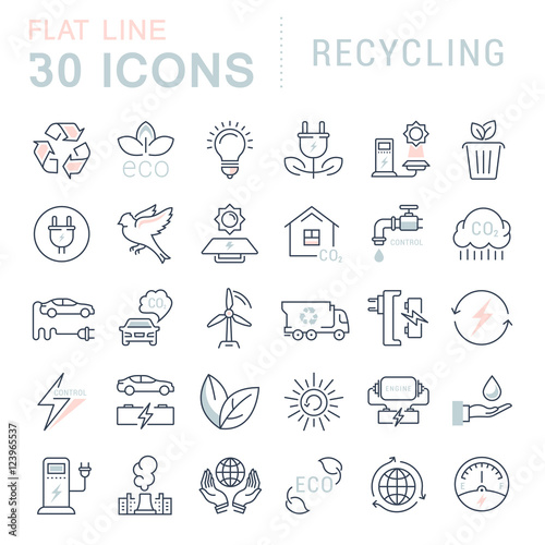Set Vector Flat Line Icons Recycling