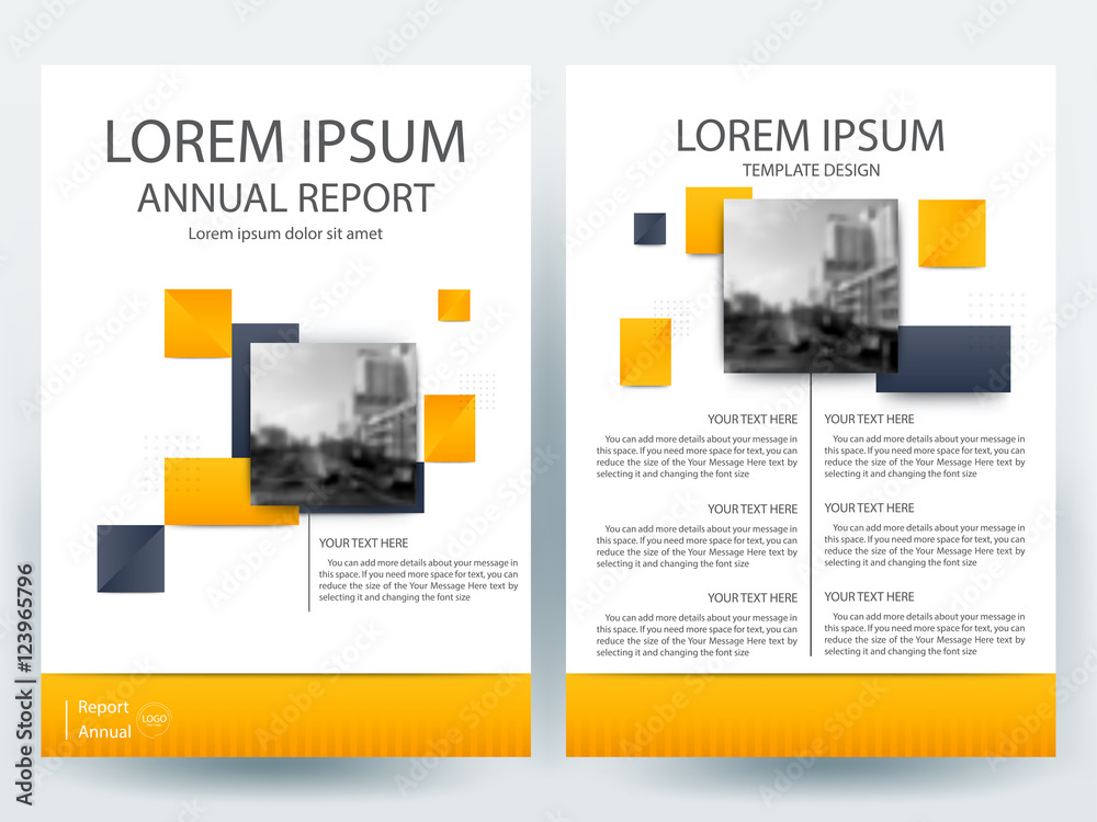 Brochure Template flyer design of annual report with square yellow in layout size A4 , Vector illustration Brochure Template flyer design of annual report with square yellow in layout size A4 , Vector illustration