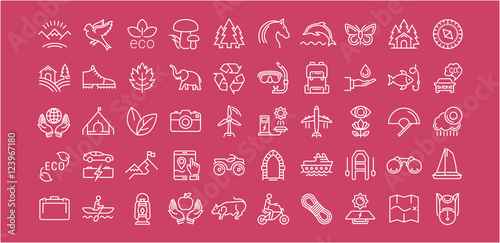 Set Vector Flat Line Icons Ecotourism