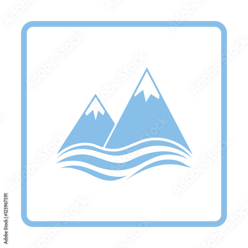 Snow peaks cliff on sea icon