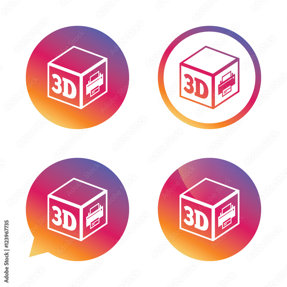 3D Print sign icon. 3d cube Printing symbol. 3D Print sign icon. 3d cube Printing symbol.