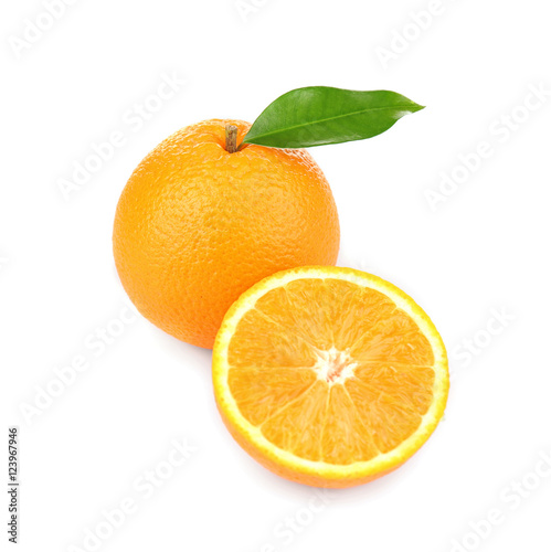 Orange fruit with slice  isolated on white