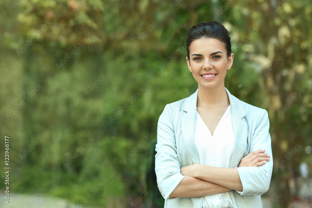 Beautiful businesswoman on window background Beautiful businesswoman on window background