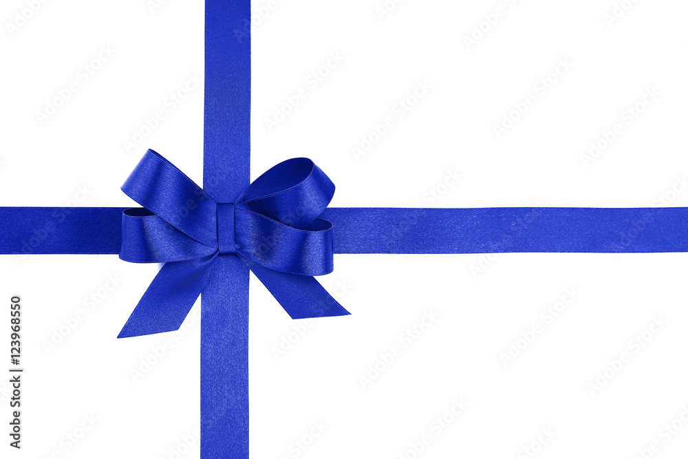 Blue ribbon with bow on white background Blue ribbon with bow on white background