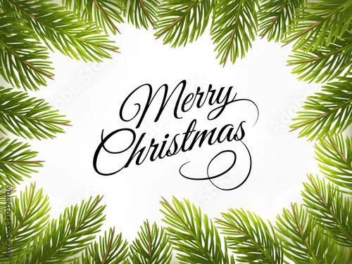 Christmas retro background with tree branches. Vector.