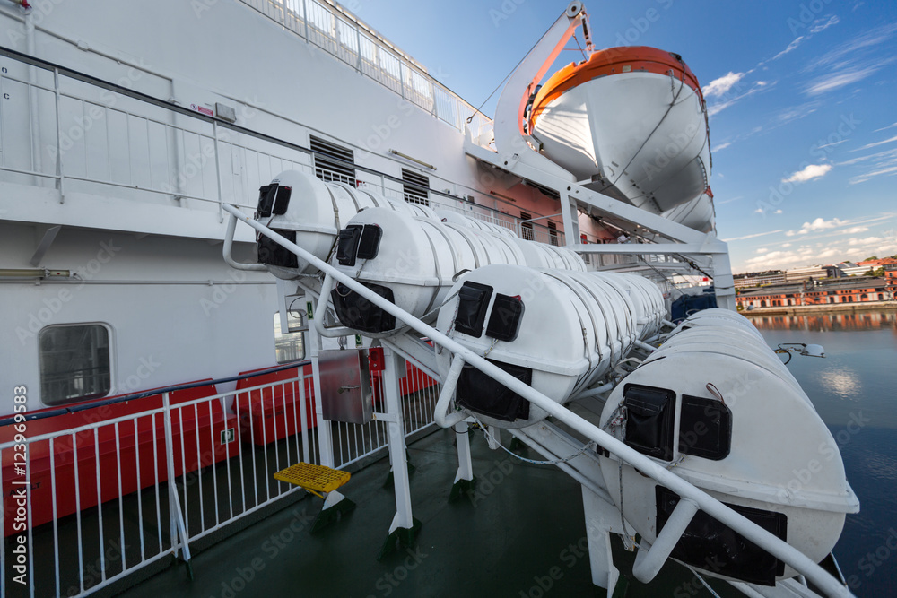 Lifeboats on upper deck of cruise Lifeboats on upper deck of cruise