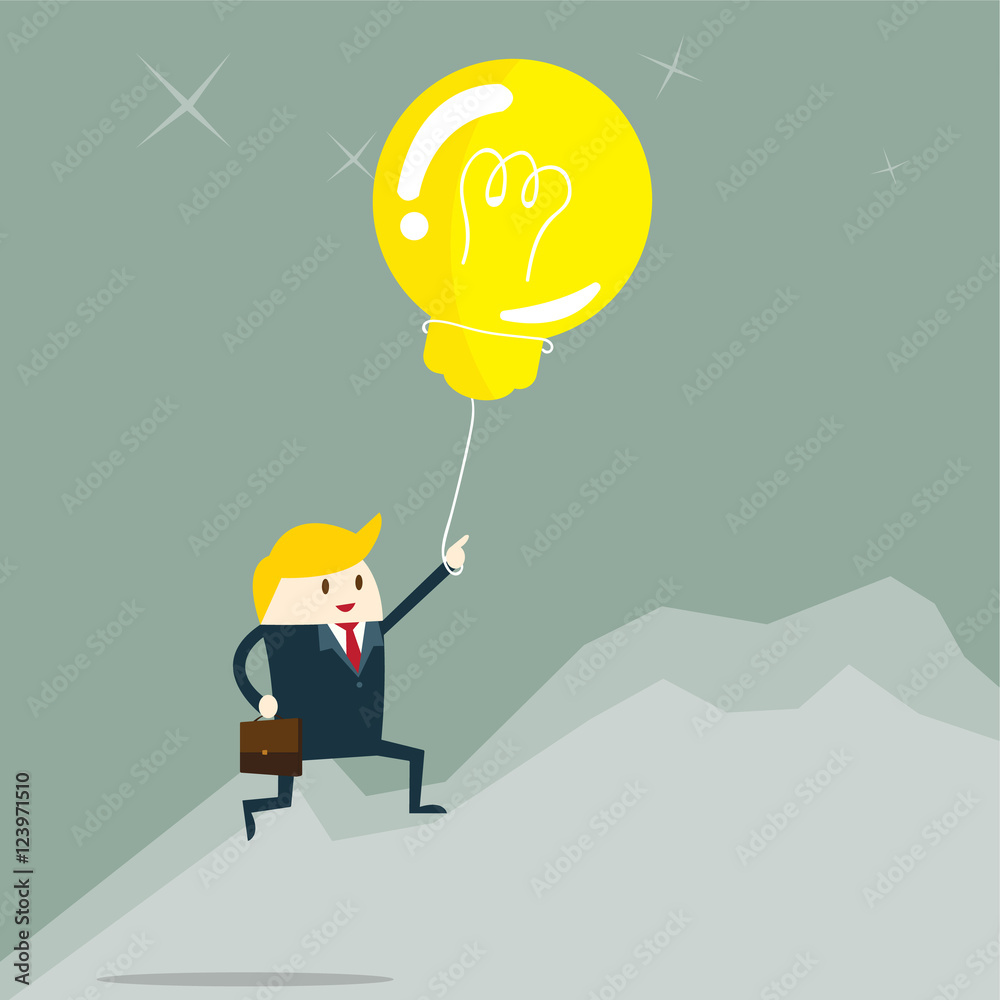 businessman up to the air with balloon lamp, the success concept. vector businessman up to the air with balloon lamp, the success concept. vector