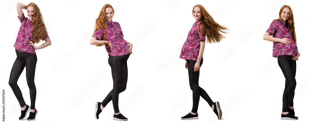 Pregnant woman in composite image isolated on white Pregnant woman in composite image isolated on white
