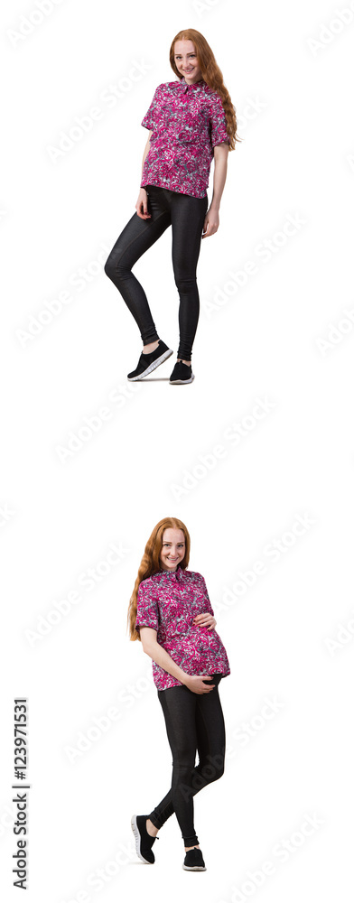 Pregnant woman in composite image isolated on white Pregnant woman in composite image isolated on white