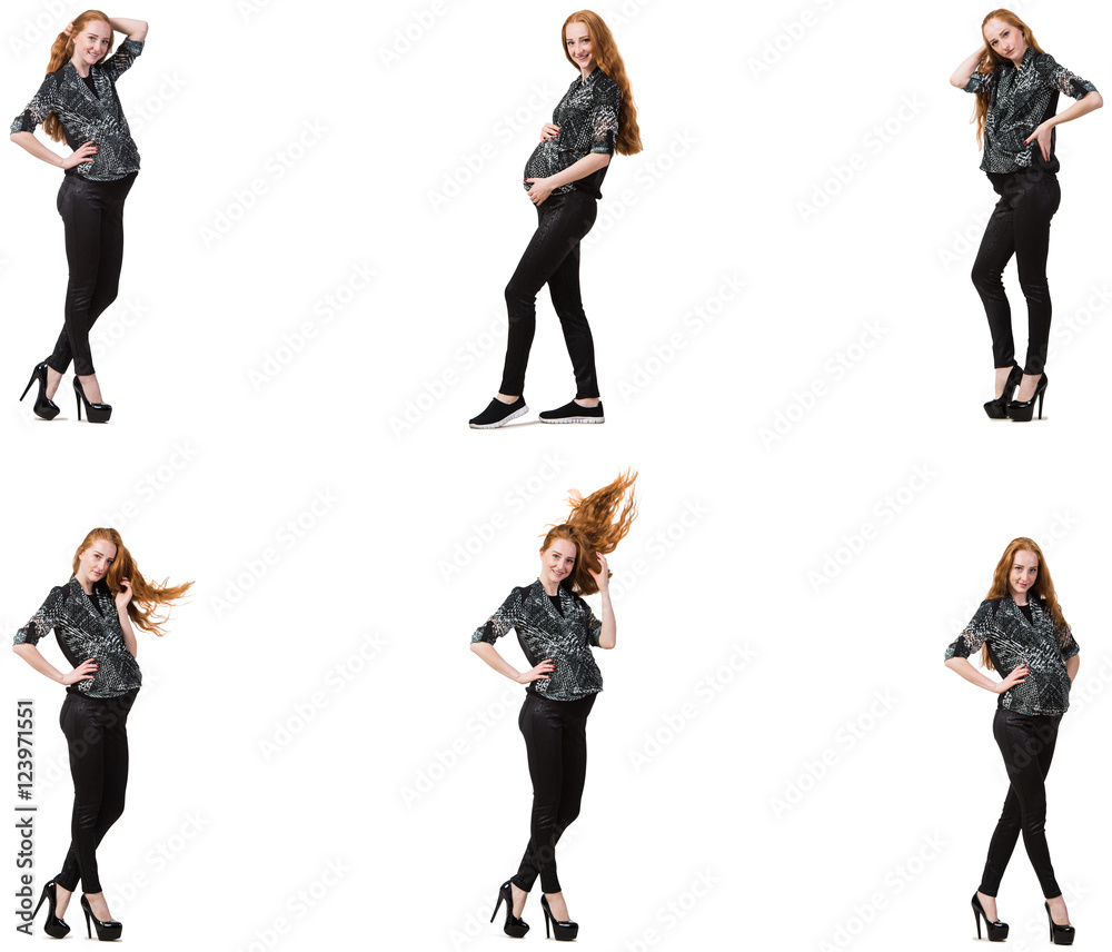 Pregnant woman in composite image isolated on white