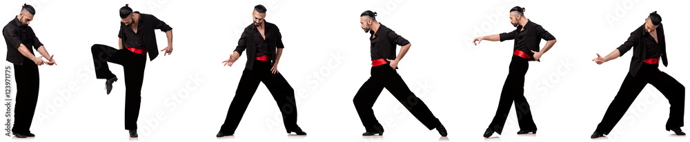 Spanish dancer in various poses on white