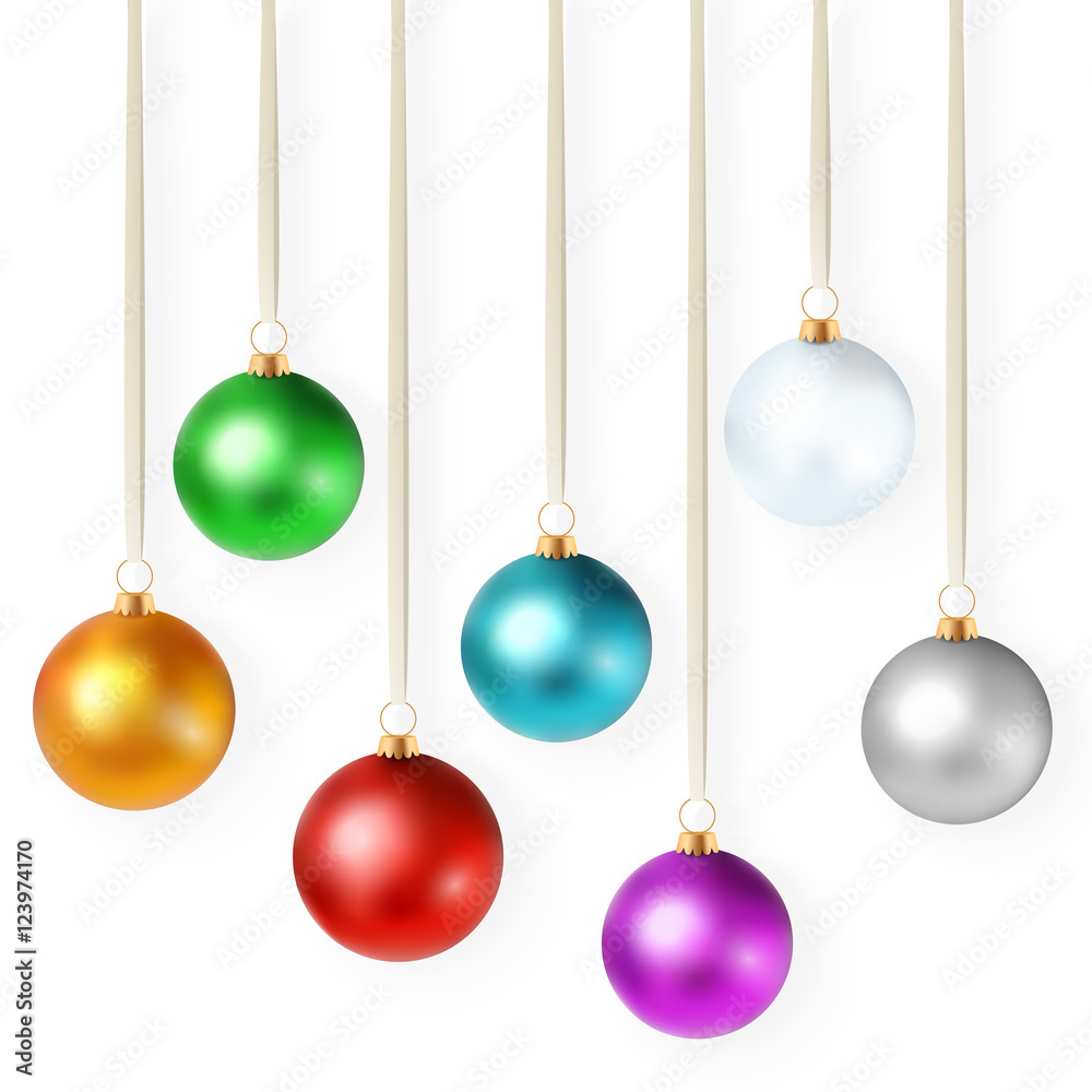 realistic vector illustration with set of isolated bright colorful christmas ornaments realistic vector illustration with set of isolated bright colorful christmas ornaments