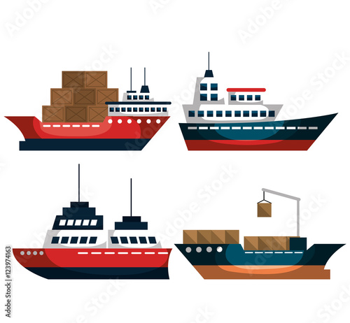 set of marine transport vessels vector illustration design