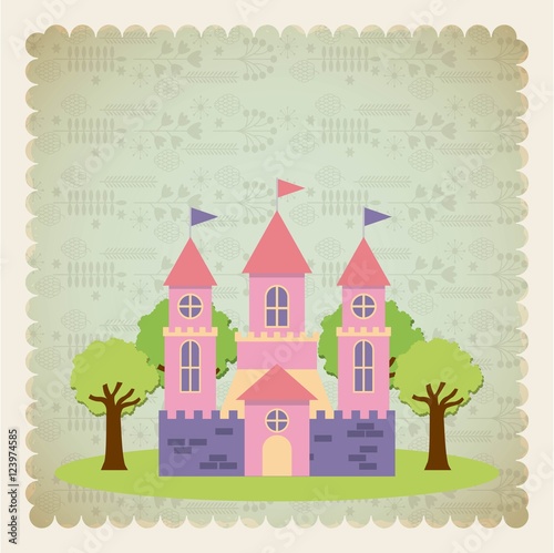 cute pink fantasy castle vector illustration design