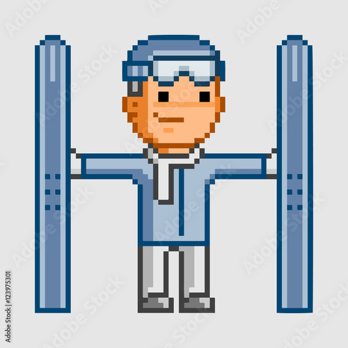 Vector pixel skier on white background