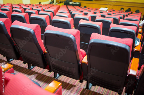 Meeting room with red chairs
