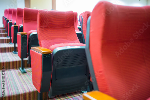 Meeting room with red chairs