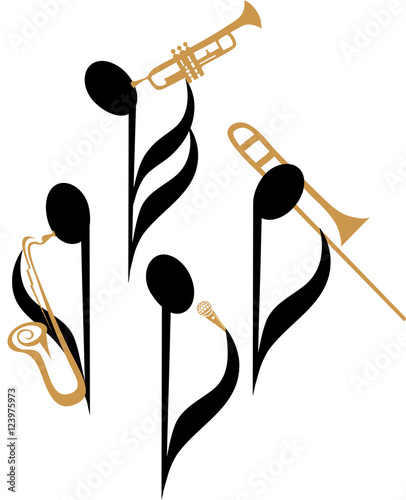 Musical notes as a jazz band with a singer