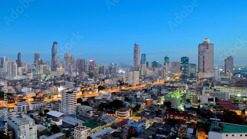 BANGKOK, THAILAND - JANUARY 18: Skyline of Silom Downtown at dusk JANUARY 18, 2016 in Bangkok. Silom and Sathorn area are important business district of Bangkok.