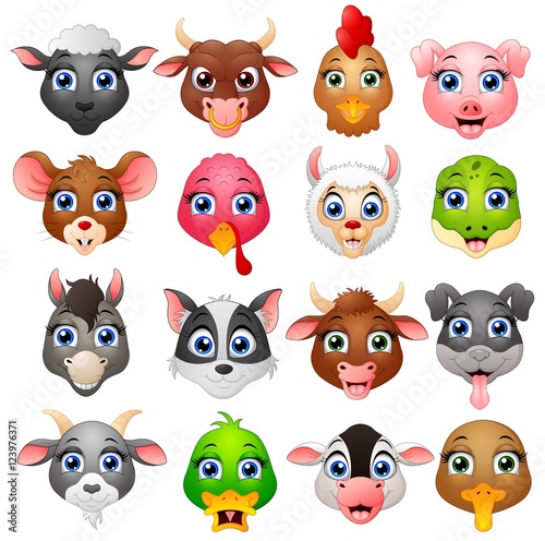 Animal head cartoon collection set