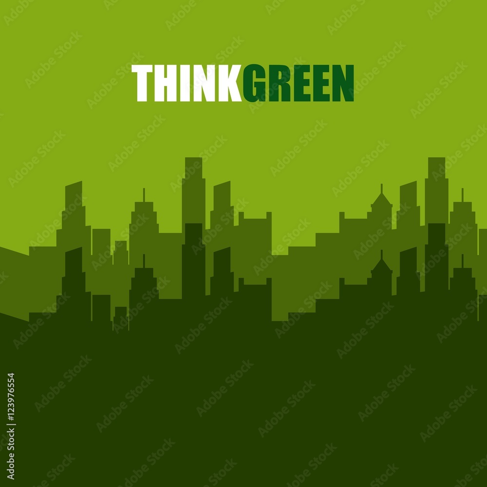 think green with cityscape background vector illustration design