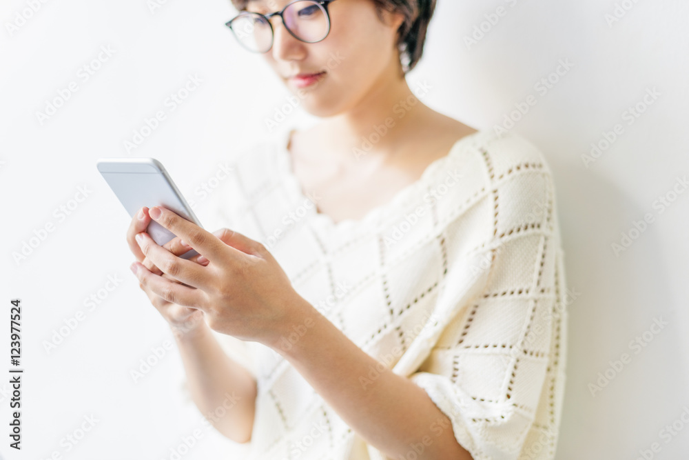 Lady Using Cellphone Smiling Concept
