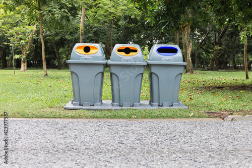 Three type of trash bin,Recycle in the park