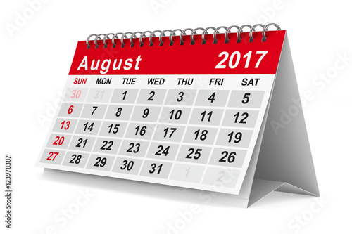2017 year calendar. August....