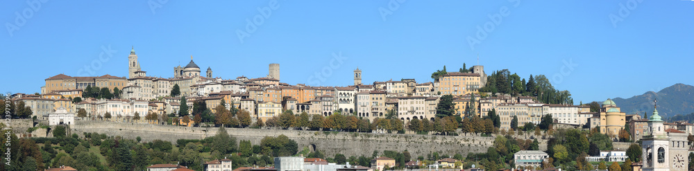 Bergamo - Old city (Citta Alta). One of the beautiful city in Italy. Lombardia. Landscape at the old city during a wonderful blu day. 