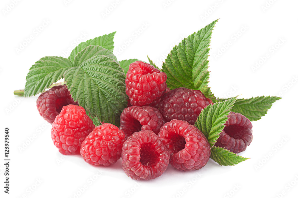 Raspberry with leaf on white Raspberry with leaf on white