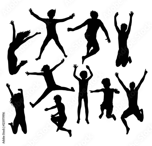 Happy Jumping Family and friend Silhouette  illustration art vector design
