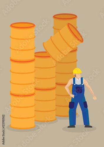 Falling Barrel on Worker Workplace Accident Vector Illustration