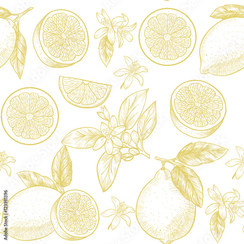 Lemons  and flowers. Vector seamless pattern