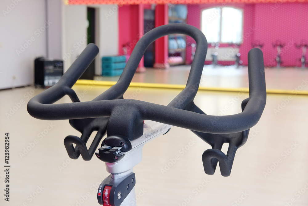 Fitness hall with sport bicycle