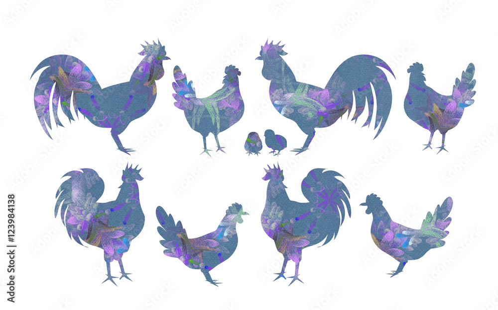 ニワトリ シルエット ブルー柄 Stock Illustration Adobe Stock