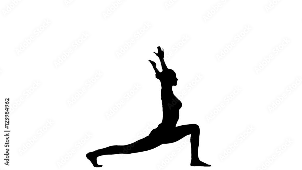 Healthy woman practice yoga. White. Slow motion. Silhouette Healthy woman practice yoga. White. Slow motion. Silhouette