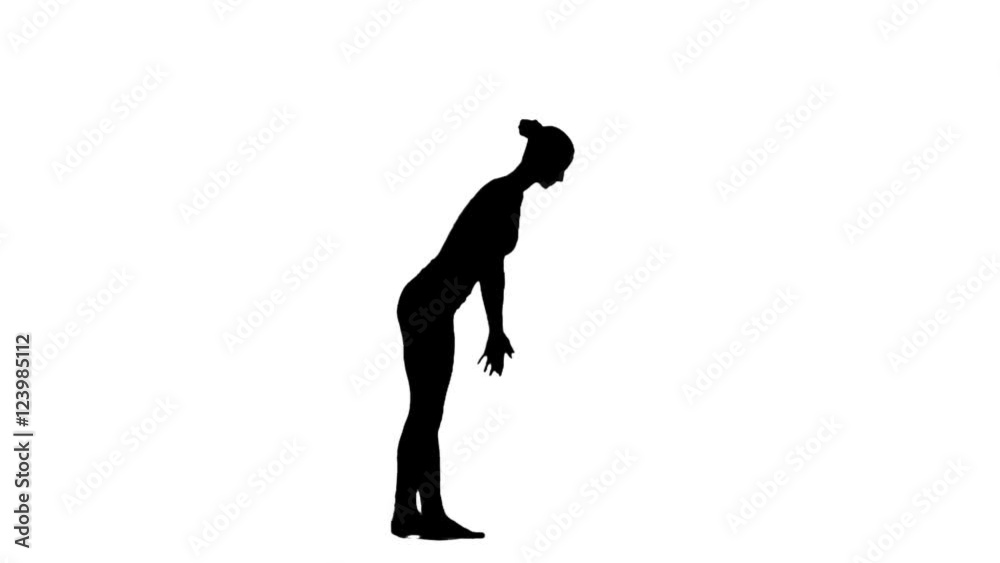 Female silhouette young woman doing yoga exercises. White. Slow motion. Silhouette Female silhouette young woman doing yoga exercises. White. Slow motion. Silhouette