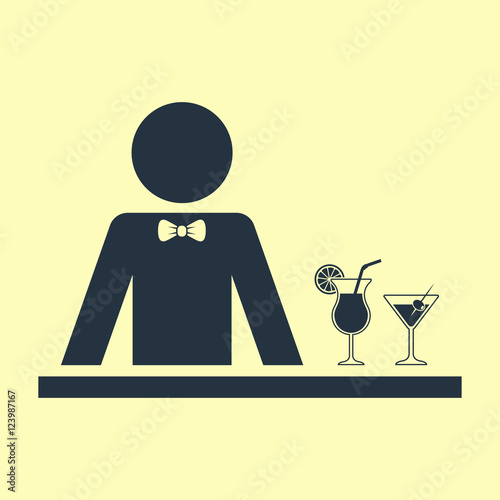 Icono plano barman sobre fondo amarillo