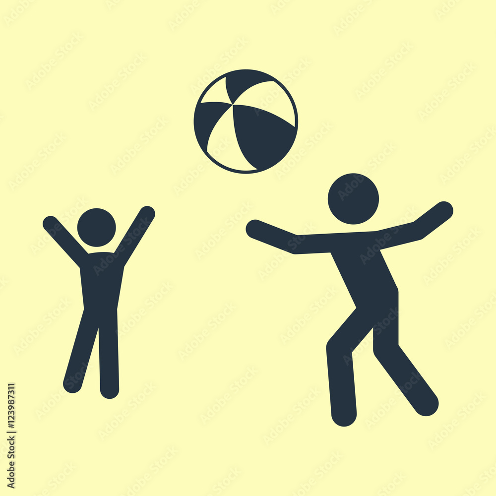 Fototapeta premium Icono plano jugando a la pelota en fondo amarillo