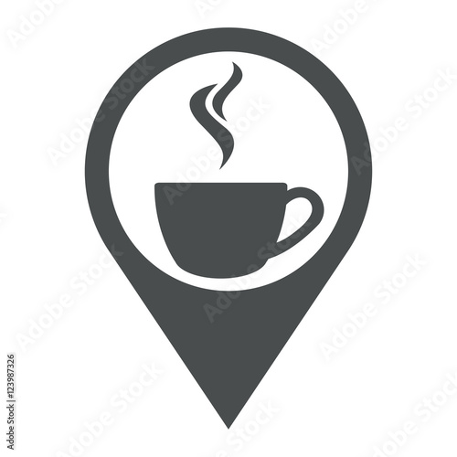 Icono plano localizacion cafe humeante gris