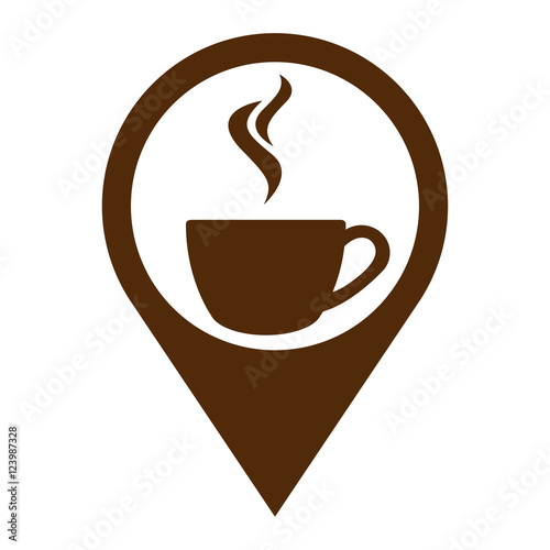 Icono plano localizacion cafe humeante marron