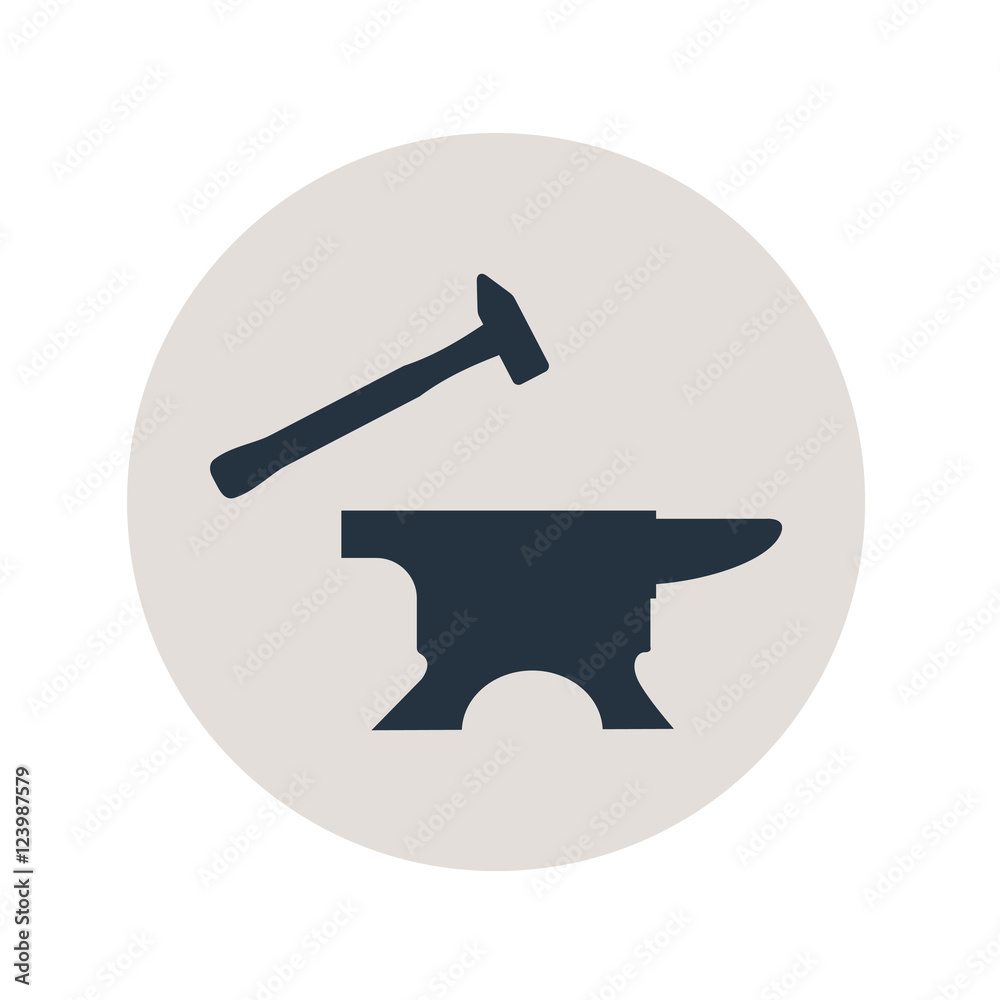Icono plano yunque y martillo en circulo gris Stock Vector | Adobe Stock