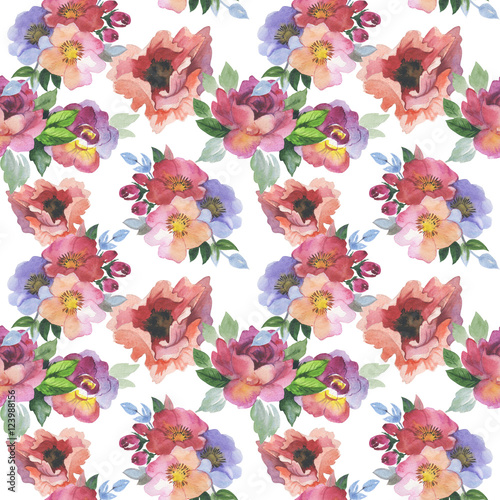 Fototapeta Naklejka Na Ścianę i Meble -  Wildflower rose flower pattern in a watercolor style isolated. Full name of the plant: rose, hulthemia, rosa. Aquarelle wild flower for background, texture, wrapper pattern, frame or border.