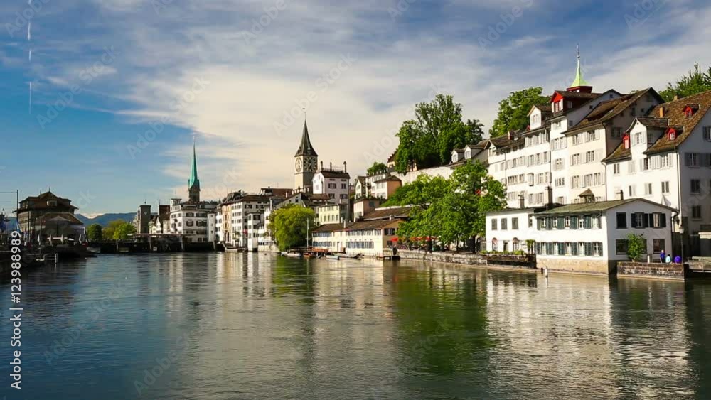 View of historic Zurich city center with famous Grossmunster Church, Limmat river and Zurich lake. Zurich is the largest city in Switzerland
View of historic Zurich city center with famous Grossmunster Church, Limmat river and Zurich lake. Zurich is the largest city in Switzerland