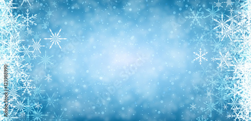 Blue winter banner with snowflakes. photo
