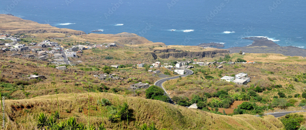 Hill over road and village Hill over road and village
